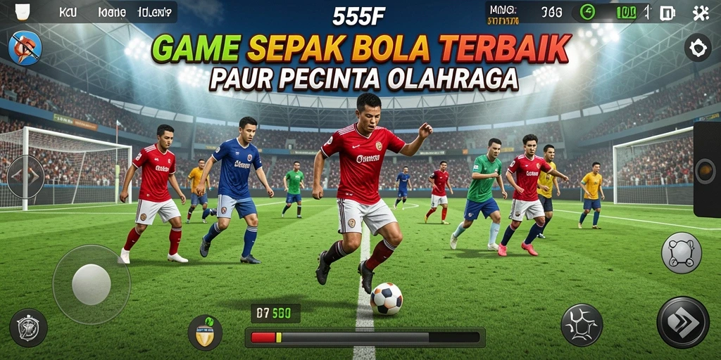 Screenshot gameplay 555F menunjukkan momen menegangkan di lapangan sepak bola.