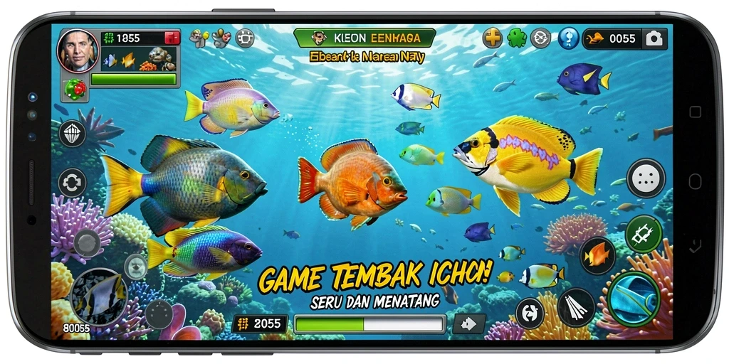 Tampilan gameplay 8055 yang menarik saat berburu ikan.