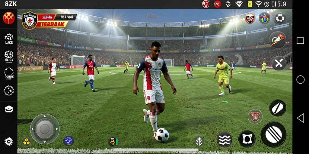 Tangkapan layar gameplay <strong>8ZK</strong> yang menunjukkan aksi seru di lapangan sepak bola.