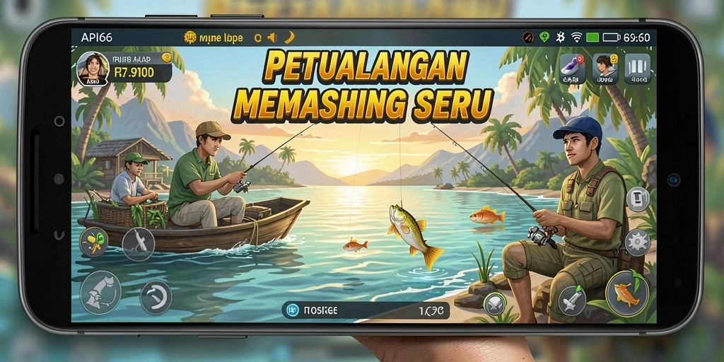 Tampilan gameplay menampilkan pengalaman memancing yang seru dan menarik.