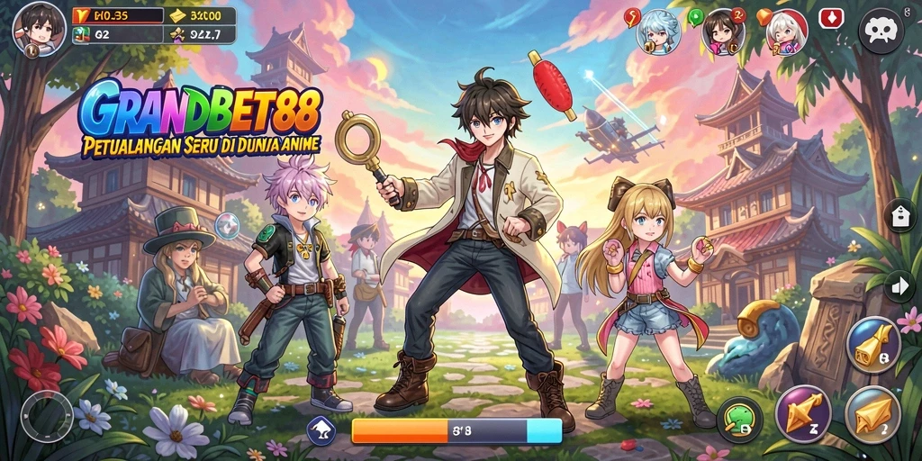 Tampilan screenshot utama GRANDBET88 dengan karakter anime yang menakjubkan.