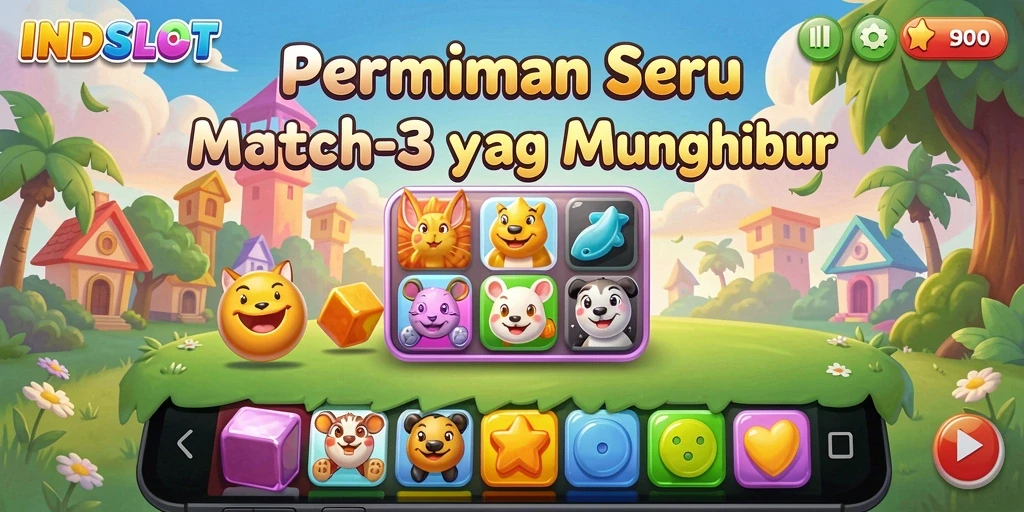 Tampilan menarik dari gameplay Match-3 INDSLOT.