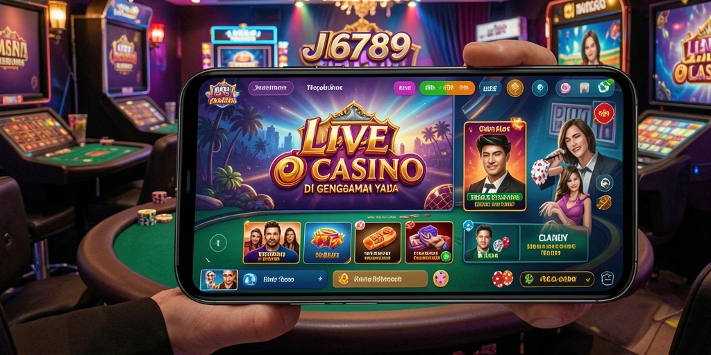 Screenshot JP6789 menampilkan dealer profesional dan meja permainan Live Casino.
