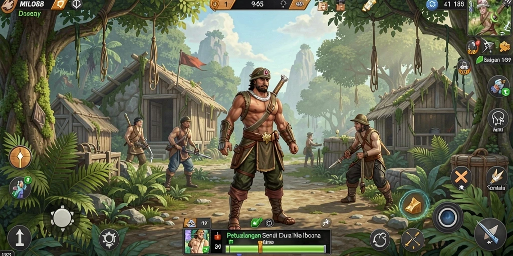 Screenshot menampilkan gameplay interaktif dan lingkungan luas dalam MILO88.