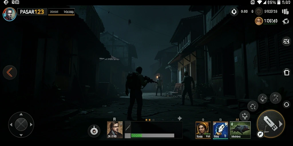 Screenshot gameplay yang menampilkan suasana mencekam di PASAR123.