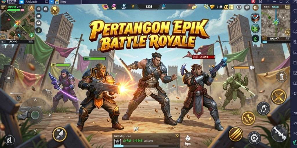 Screenshot gameplay RPVIP8 menampilkan adu tembak intens di tengah arena Battle Royale.