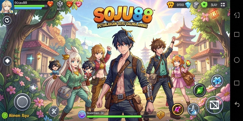 Tangkapan layar SOJU88 menampilkan karakter anime dalam aksi seru.
