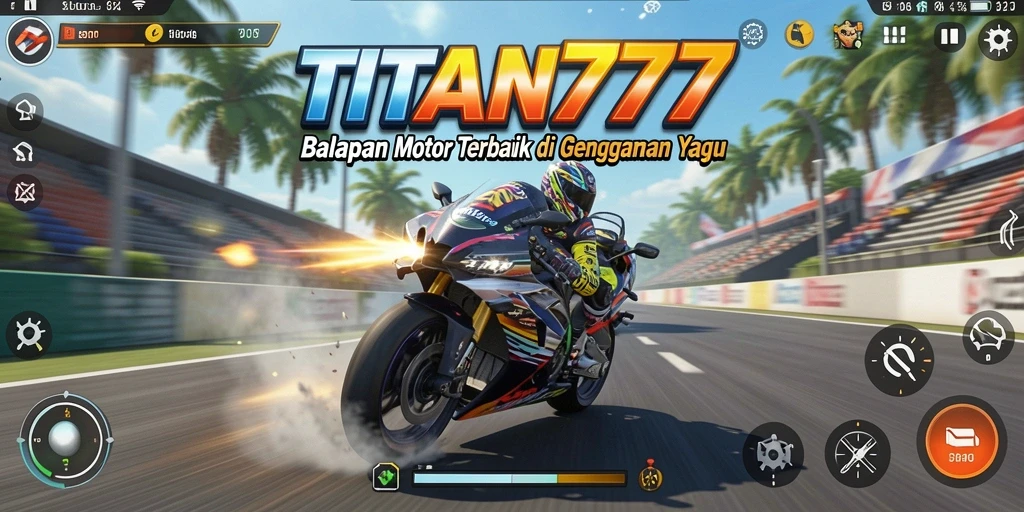 Tampilan gameplay <strong>TITAN777</strong> saat balapan motor penuh aksi.