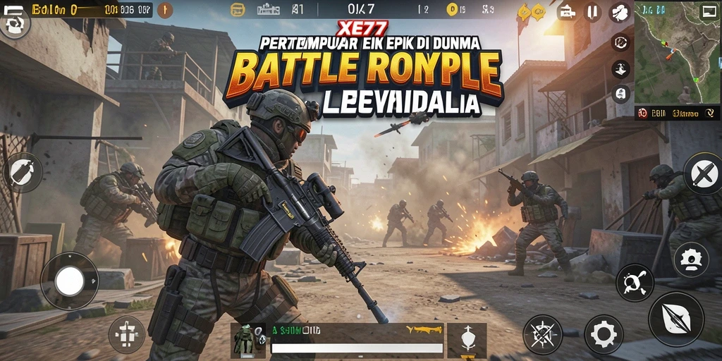 Tangkapan layar dari gameplay XE77 yang mendebarkan di arena Battle Royale.